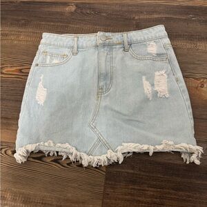 Forever 21 Light Blue Frayed Denim Mini Skirt